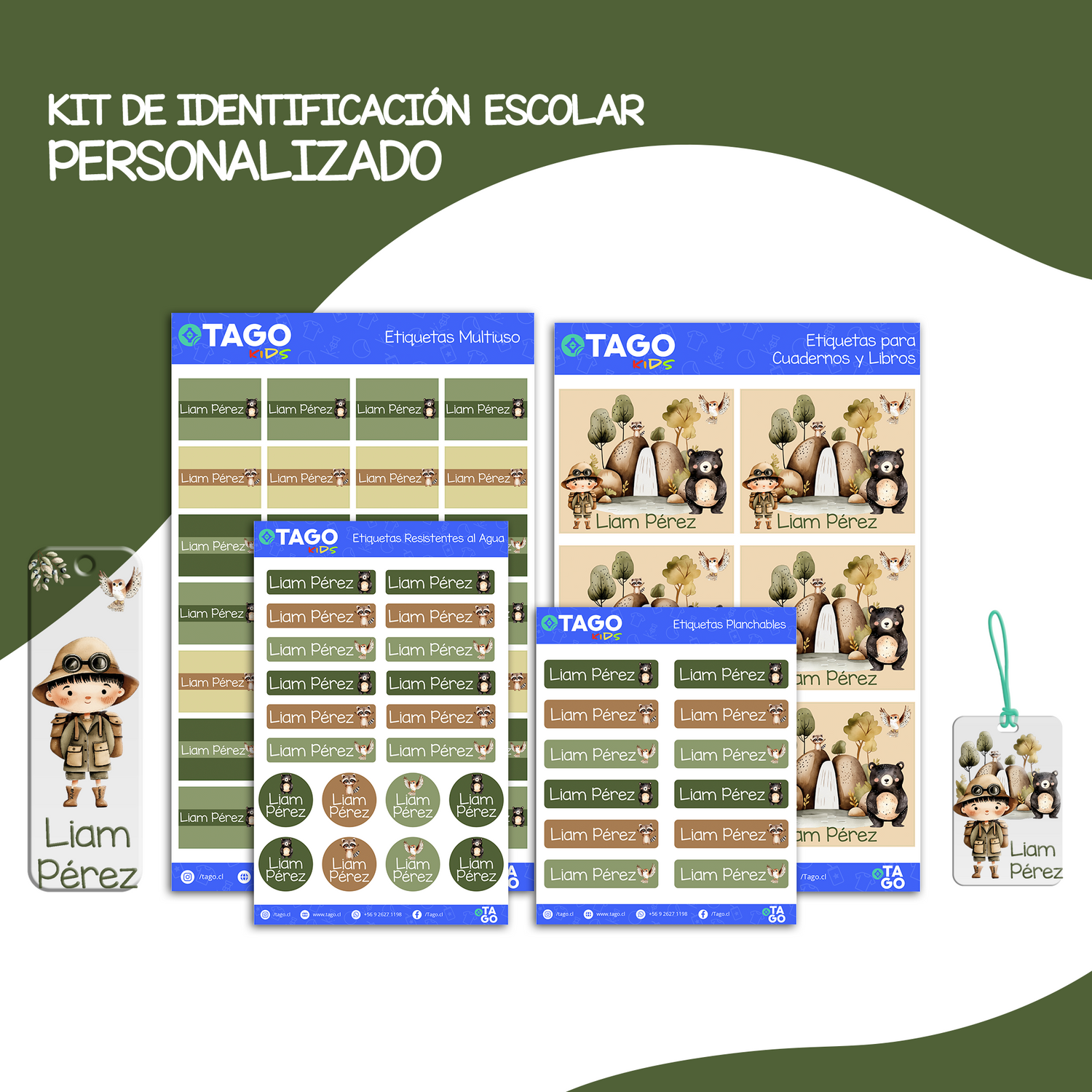 Kit de Identificación Escolar Personalizado - Animales del Bosque