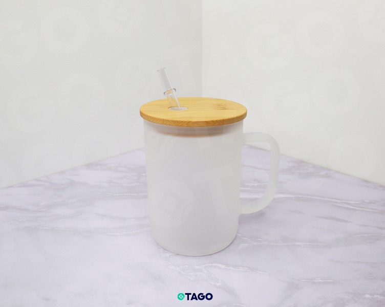 Taza de 15 oz con Tapa de Bambú - Sublimable - Frosted