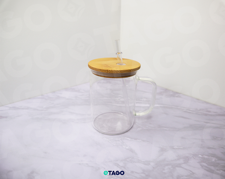 Taza de 15 oz con Tapa de Bambú - Sublimable - Transparente