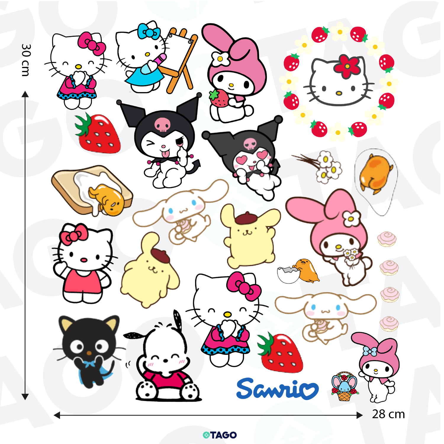 Stickers DTF UV - Lamina de 30 x 28 cm - Sanrio