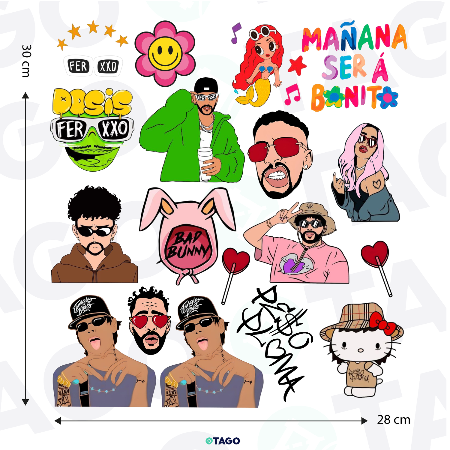 Stickers DTF UV - Lamina de 30 x 28 cm - Musica urbana