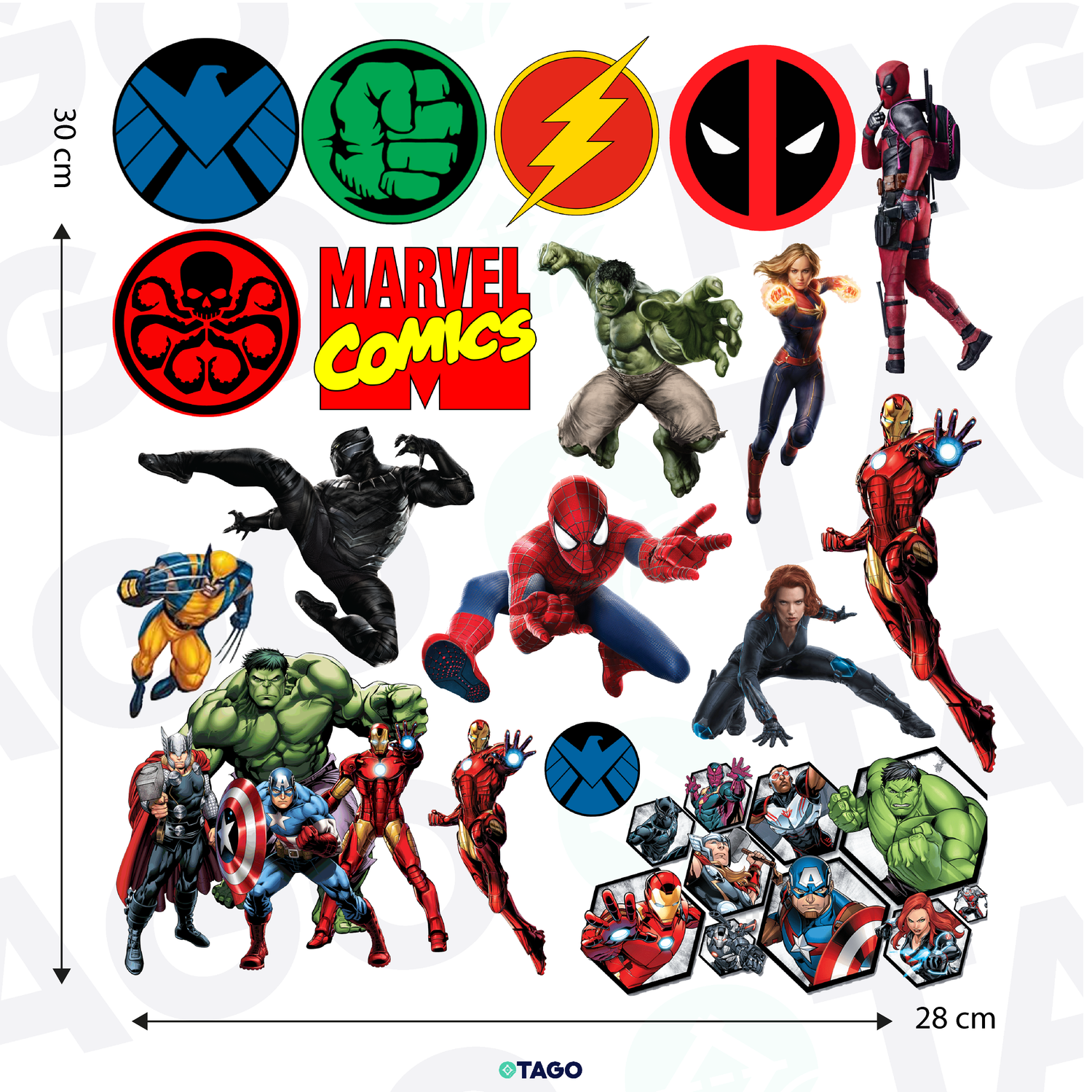 Stickers DTF UV - Lamina de 30 x 28 cm - Marvel