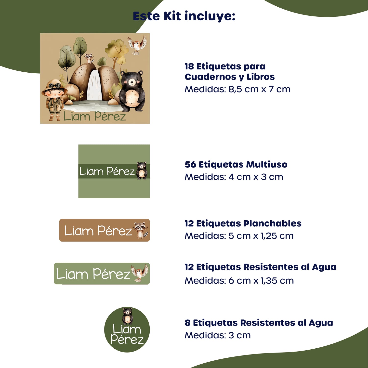 Kit de Identificación Escolar Personalizado - Animales del Bosque