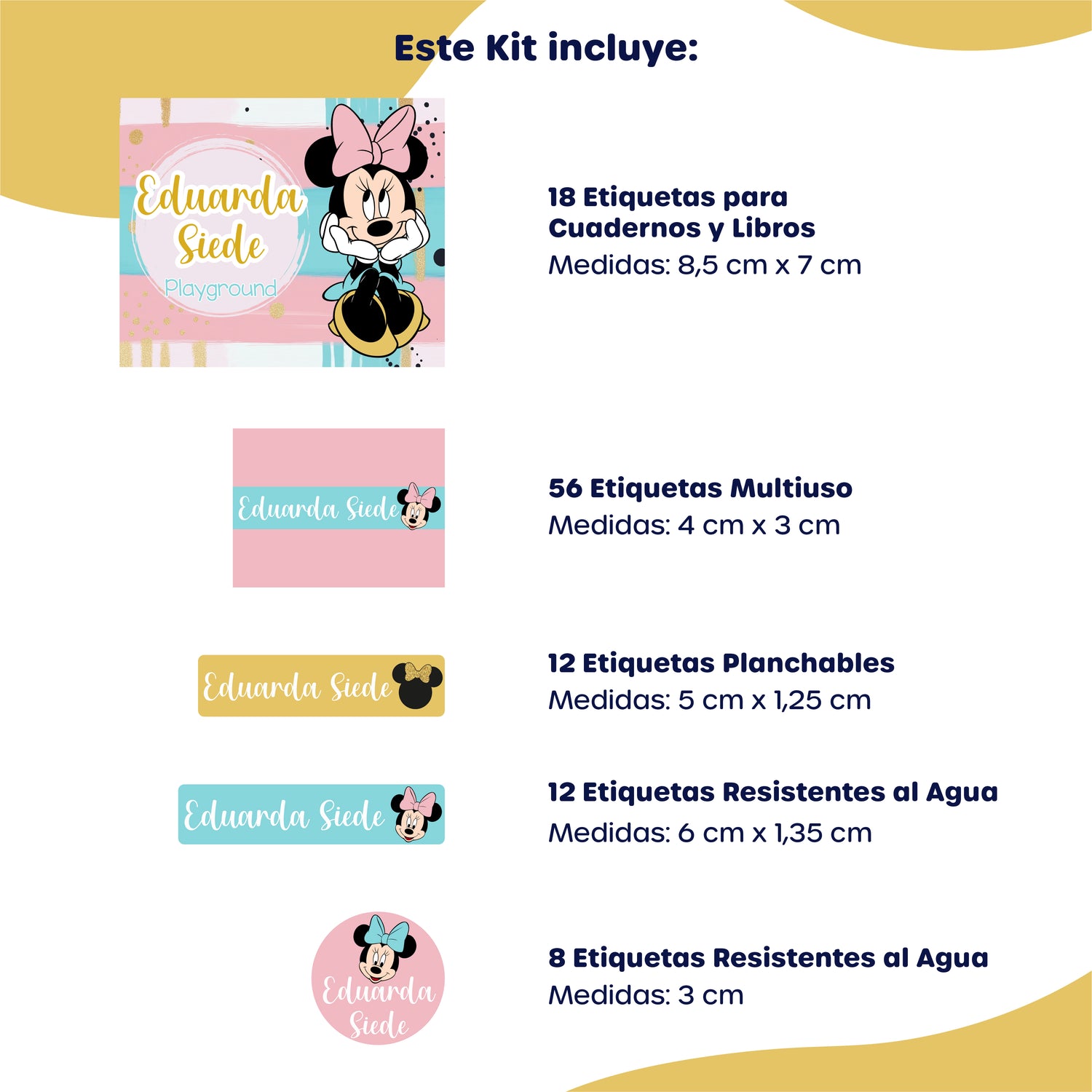 Kit de Identificación Escolar Personalizado - Minnie Mouse
