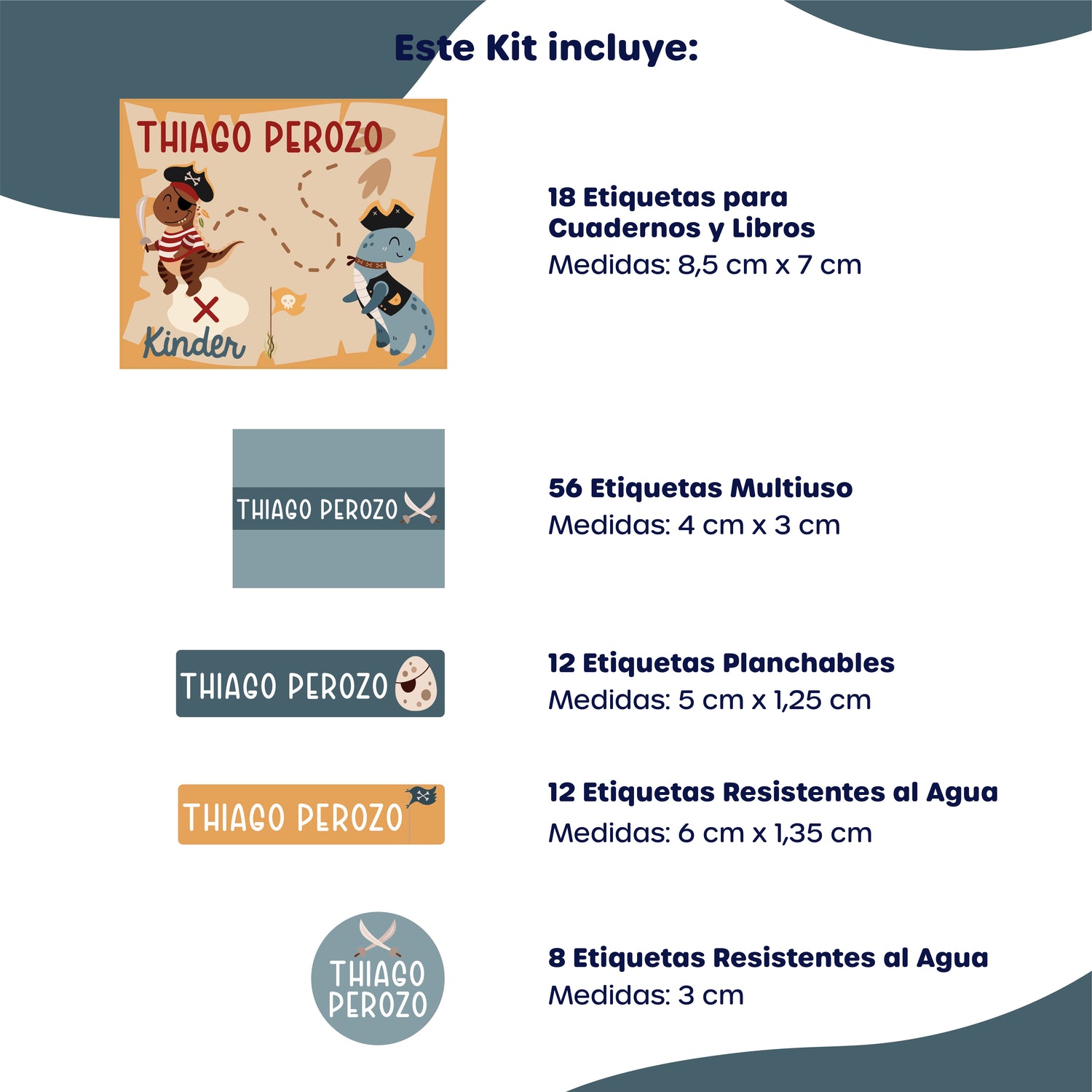 Kit de Identificación Escolar Personalizado - Dinosaurios Piratas