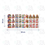 Lámina DTF UV de 58 × 25 cm con stickers navideños de personajes animados: Sonic y sus amigos, Bluey en Navidad, cachorros rescatistas, HO HO HO y JA JU JO, en tres filas de nueve