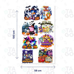 Lámina de Transfer DTF Textil de 58 × 100 cm con ocho diseños de Halloween con personajes: Sonic, Bluey, Peppa Pig, la Patrulla Canina, Snoopy y Charlie Brown y Cars