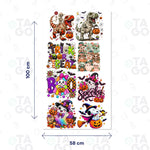 Lámina de Transfer DTF Textil de 58 × 100 cm con ocho diseños de Halloween: dinosaurios momia, Trick or Treat, fantasmitas, BOO, Spooky y Snoopy de bruja