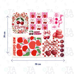 Lámina de Transfer Textil 58 × 50 cm con cerezas y lazos estilo coquette