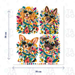 Lámina de Transfer Textil 58 × 50 cm con retratos de perros estilo flower power