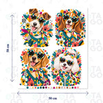 Lámina de Transfer Textil 58 × 50 cm con retratos de perros estilo flower power
