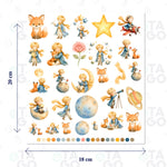 Lámina Transfer Cristal El Principito, 18 x 20 cm, con el principito, el zorro, la rosa y los planetas