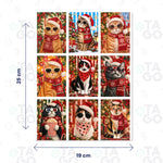 Lámina de Transfer DTF UV Gatos navideños, 19 × 25 cm, con 9 stickers