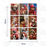 Lámina de Transfer DTF UV Gatos navideños II, 19 × 25 cm, con 9 stickers