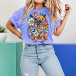 Polera lila con el bulldog francés flower power estampado