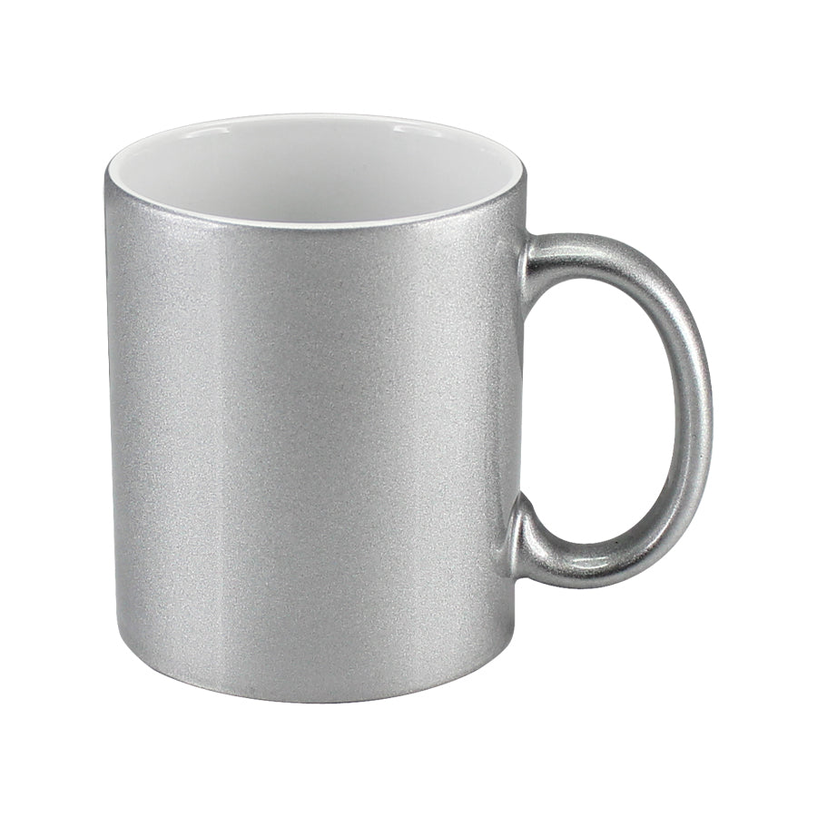 Tazón de cerámica metalizada plateada de 11 oz, listo para personalizar con DTF UV