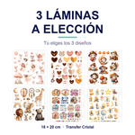 3 láminas de Transfer Cristal a elección, 18 × 20 cm: tú eliges los tres diseños
