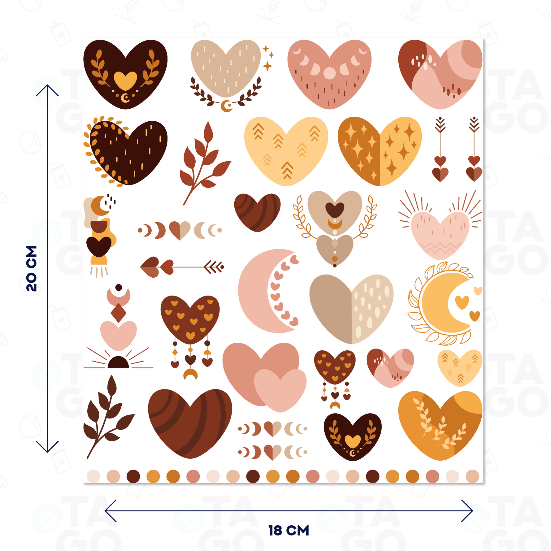 Transfer Cristal diseño Corazones Boho, lámina de 18 x 20 cm
