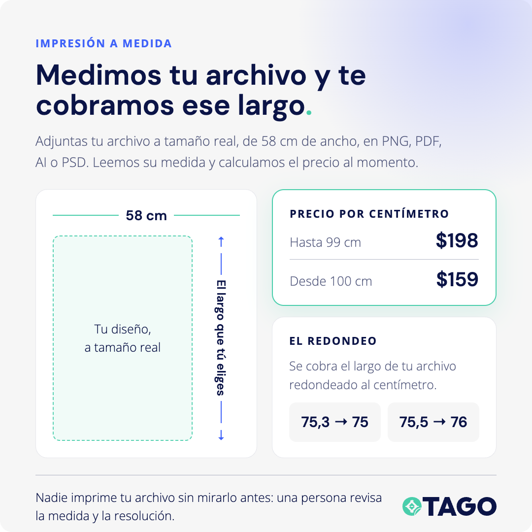DTF Textil a medida: medimos tu archivo y te cobramos ese largo, por centímetro