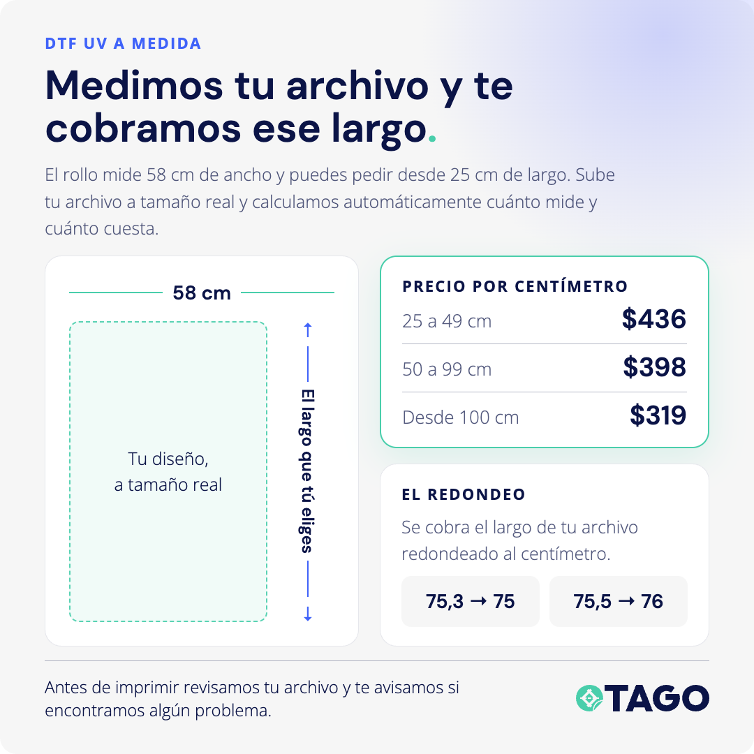 DTF UV a medida: medimos tu archivo y te cobramos ese largo, por centímetro