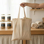 Tote bag de algodón natural en uso