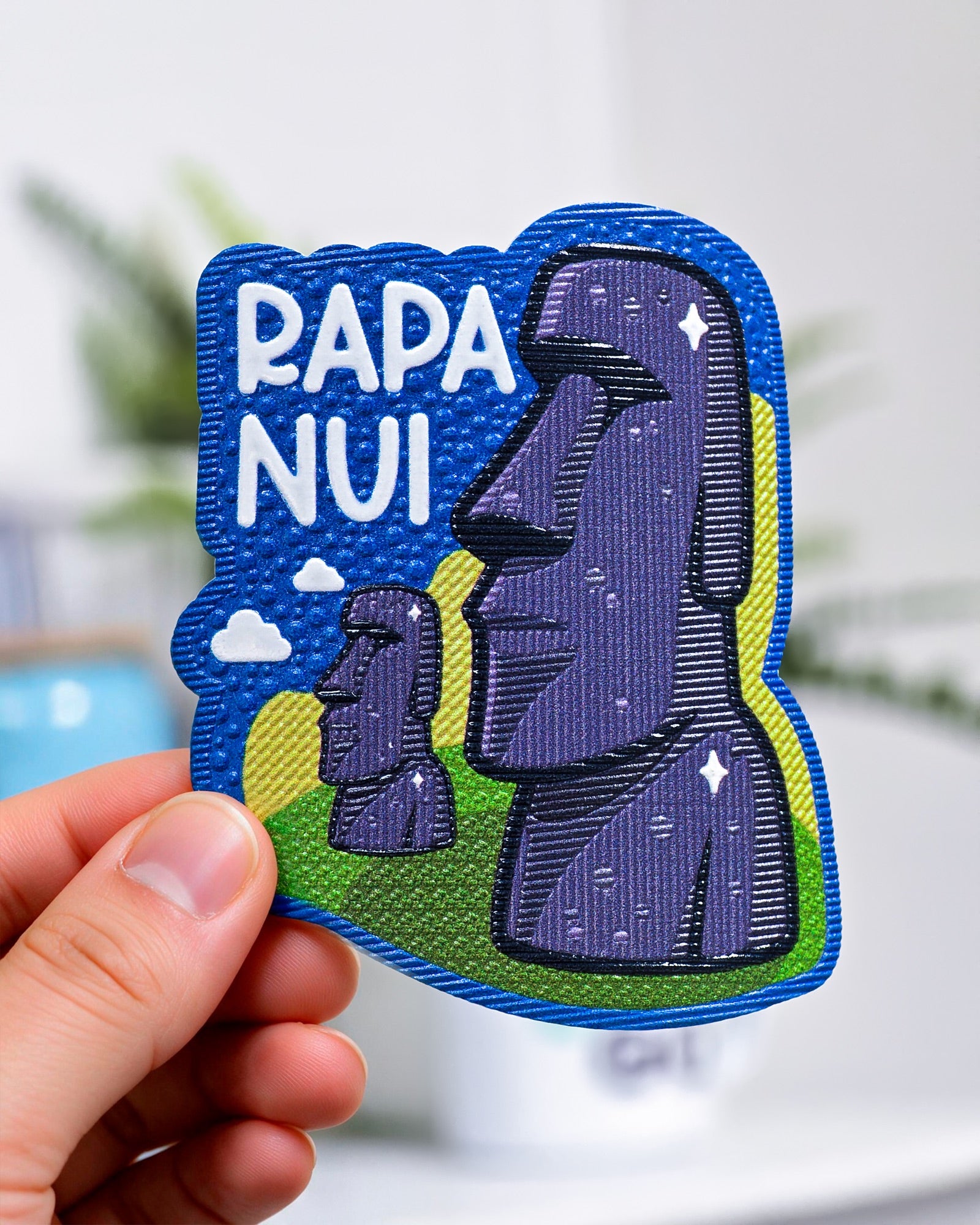 Parche texturizado de Rapa Nui con dos moáis