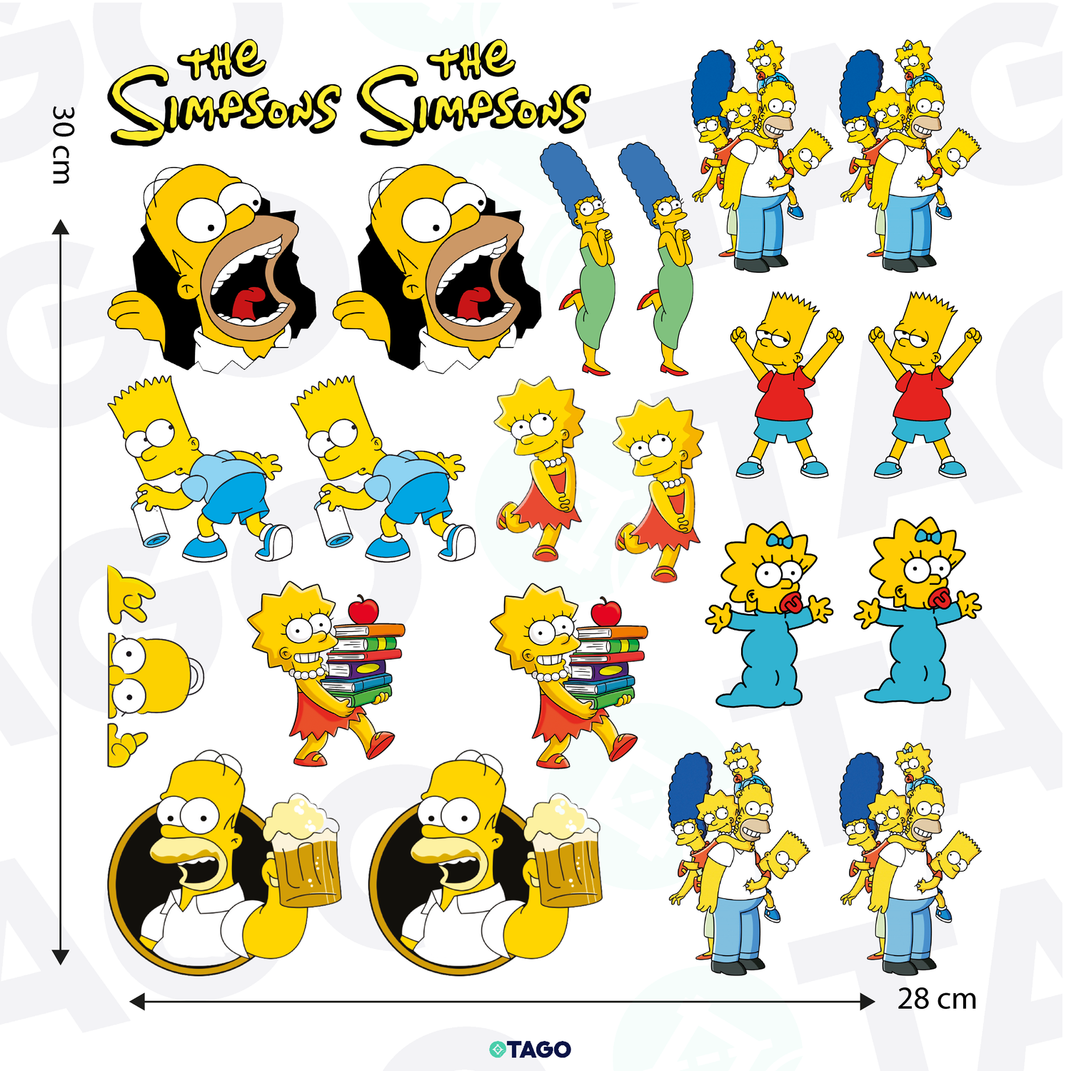 Stickers DTF UV - Lamina de 30 x 28 cm - Los Simpsons