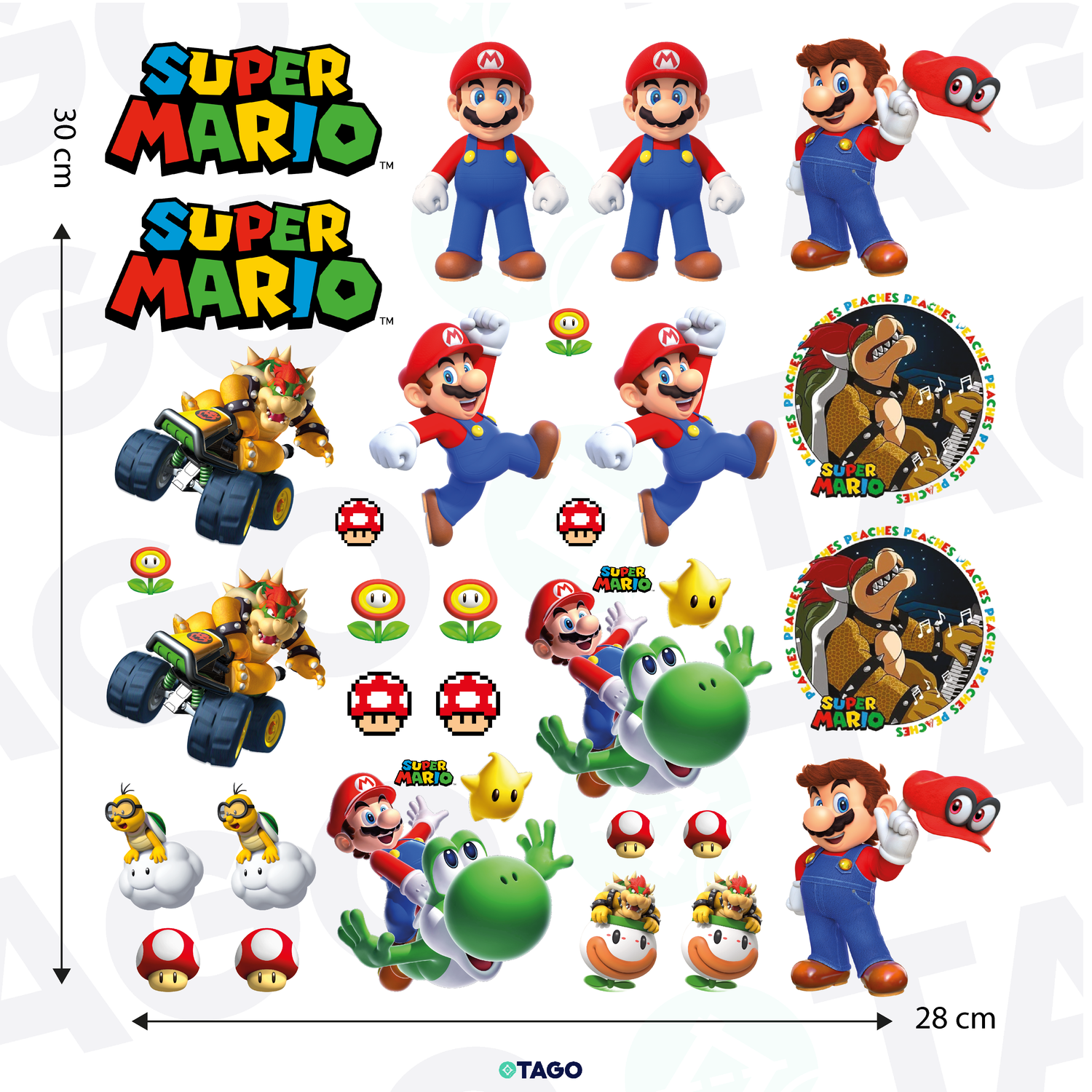 Stickers DTF UV - Lamina de 30 x 28 cm - Super Mario Bros