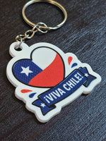 Llavero de corazón con la bandera de Chile y la banda Viva Chile