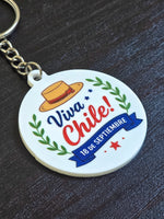 Llavero redondo Viva Chile con sombrero y la cinta del 18 de septiembre