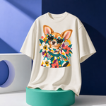 Polera crema con el chihuahua flower power estampado