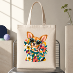 Bolsa tote con el chihuahua flower power estampado