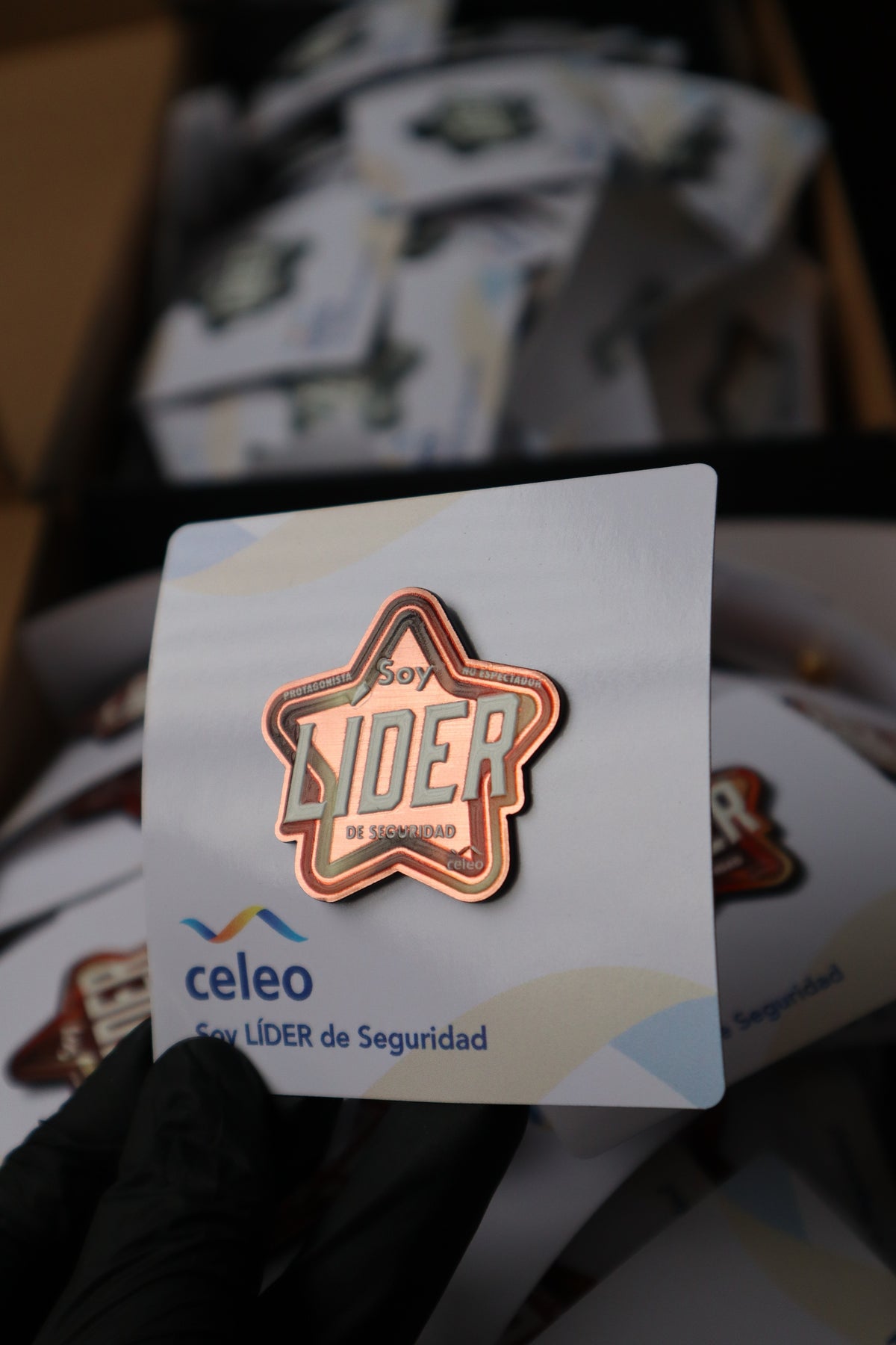 Pin personalizado con forma de estrella montado en tarjeta